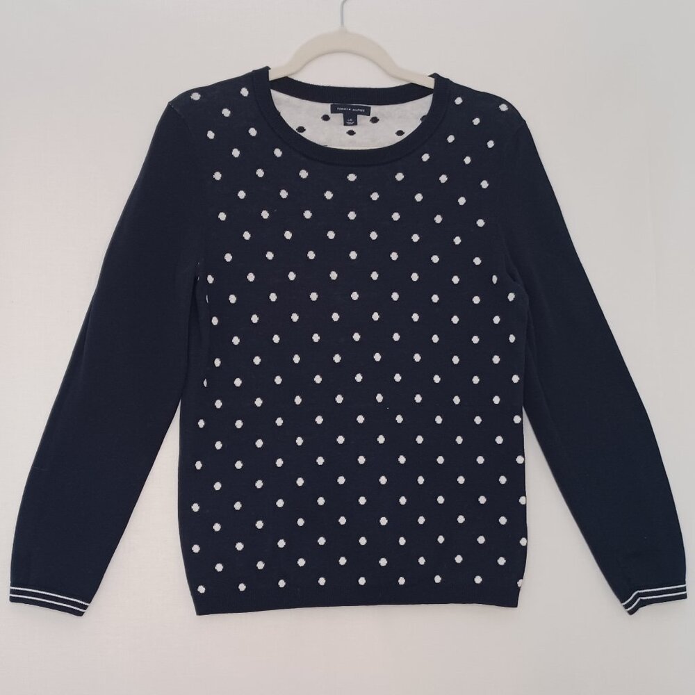 Women's Tommy Hilfiger Blue with White Poka Dots Sweater Size‎ Large